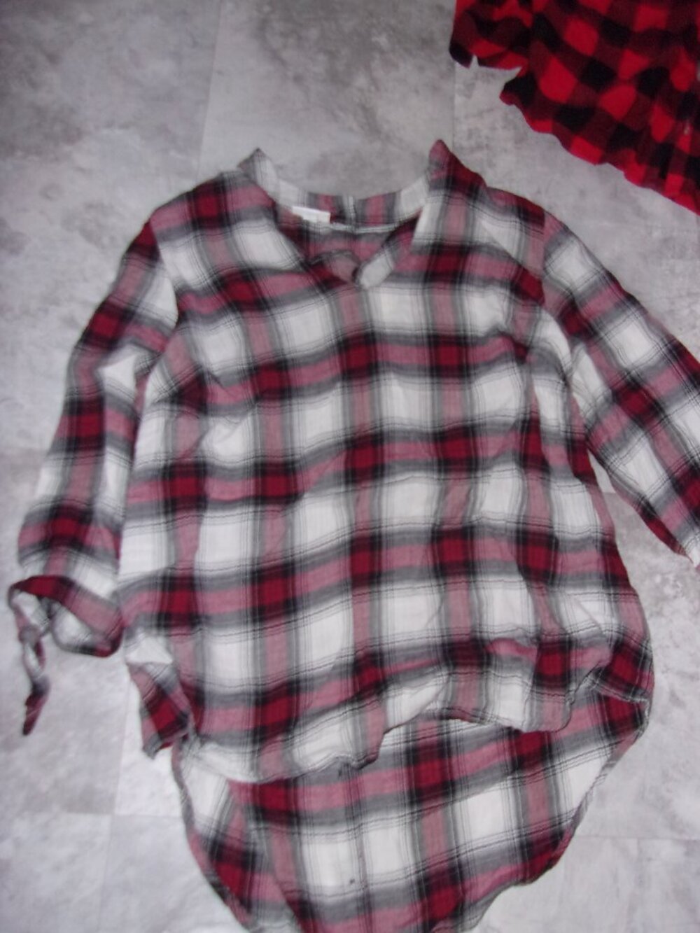size 1x womens black red white plaid print casual dress shirt top blouse 1 x